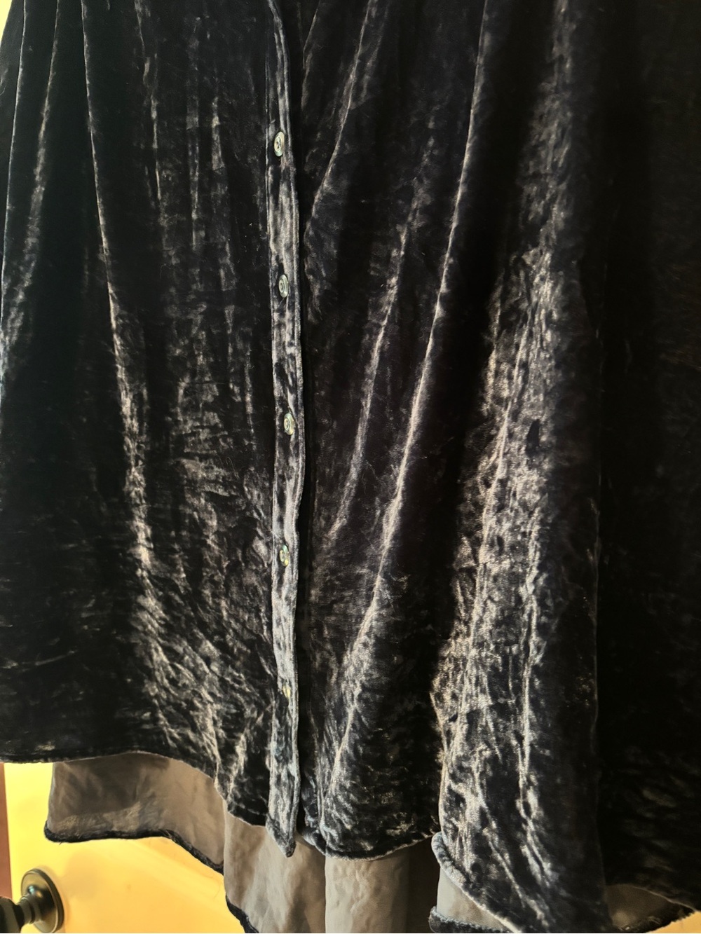 Free People Crushed Velvet Button-Front Shirt in Navy Blue - Picture 3 of 6